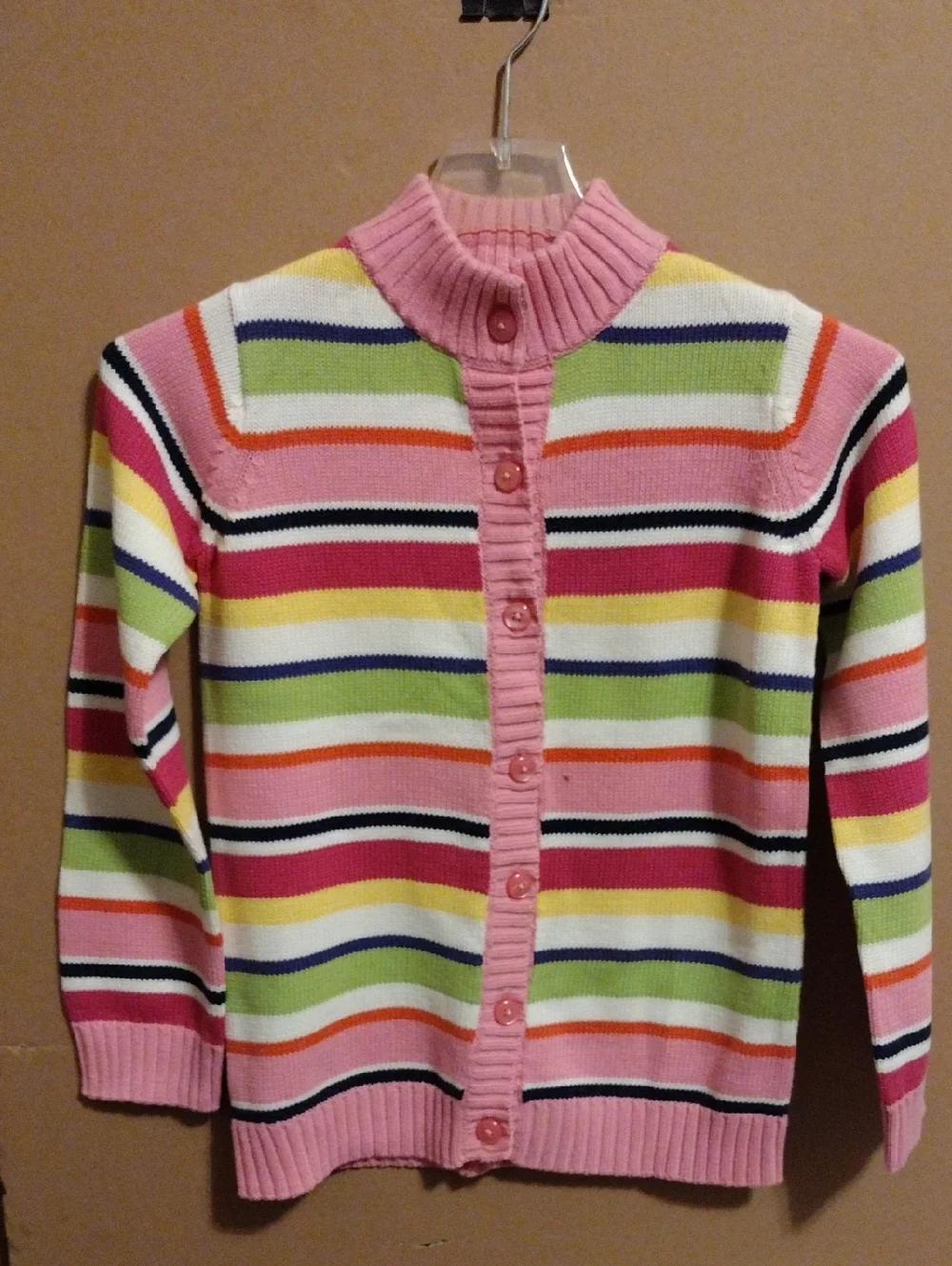 Striped Pink Multi-Color Button-Up Women's Sweater